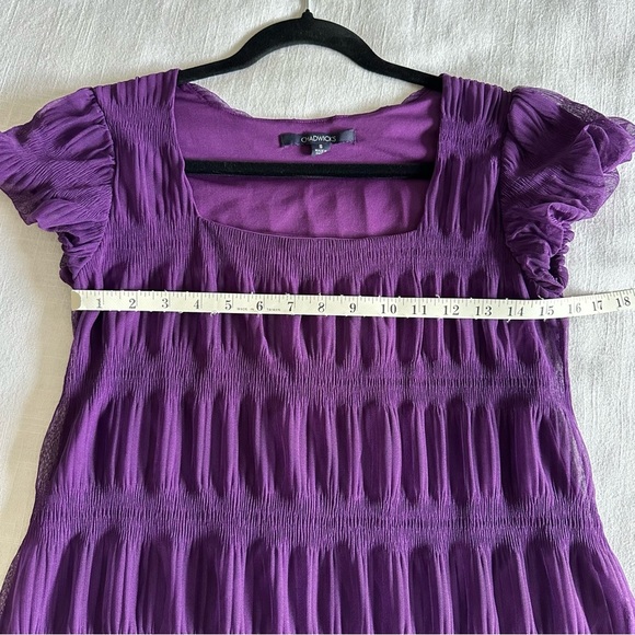 Chadwicks Womens Purple Mesh Overlay 3D Textured Smocked Top Sz S Corpcore Chic - Picture 8 of 11
